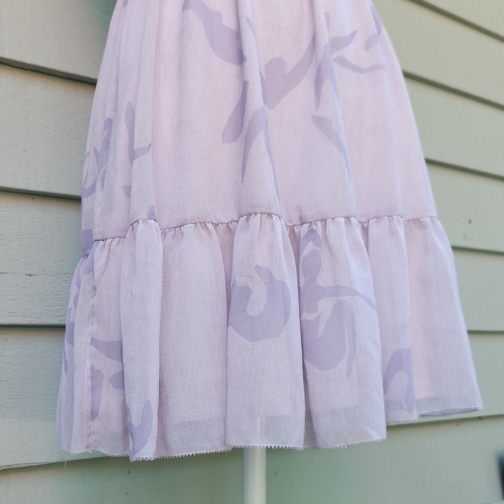 Wilfred Catamaran Tiered Smocked Printed Dress Lavender Lilac Purple Aritzia - Picture 9 of 11